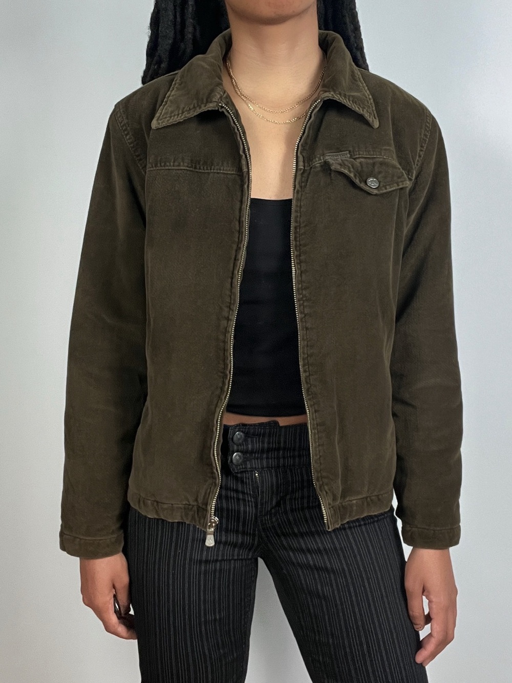 Vintage Y2K Calvin Klein Womens Trucker Style Zip Jacket Green Small Light Coat